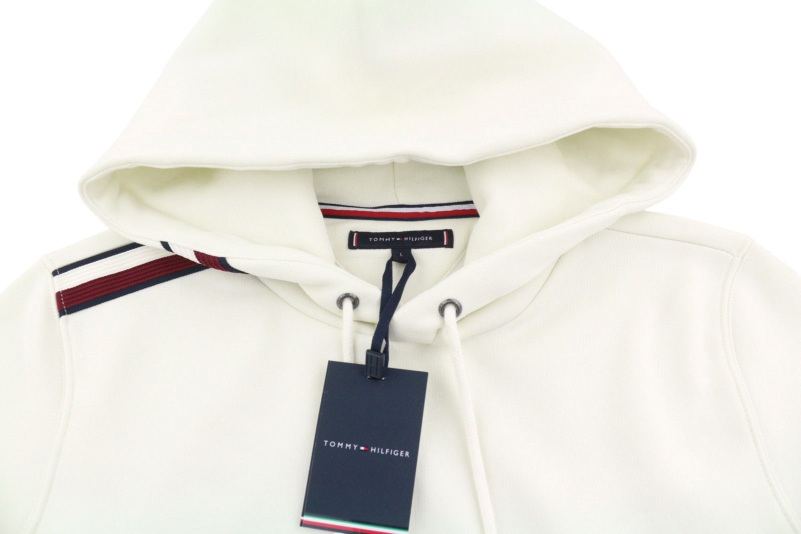 Tommy Hilfiger GLOBAL STRIPE L Ivory Logo Hoodie 87398 Size US L / EU 52-54 / 3 - 5 Thumbnail
