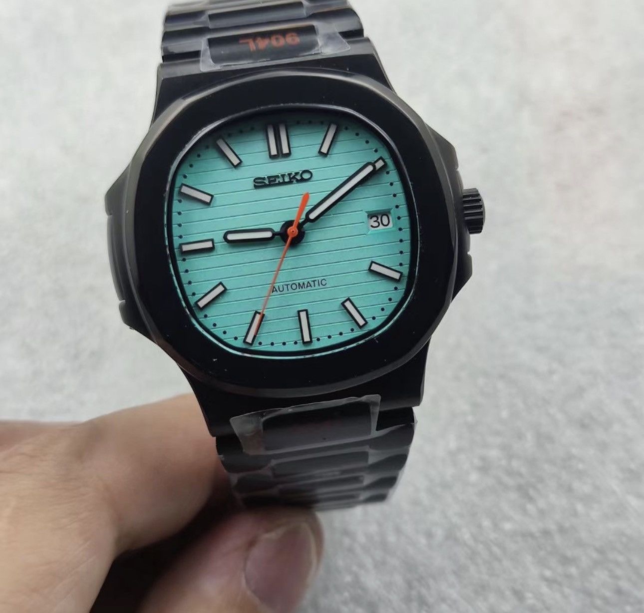 Japanese Brand Seiko Mod Nautilus Tiffany Dial Black Steel Watch NH35 41mm Size ONE SIZE - 1 Thumbnail