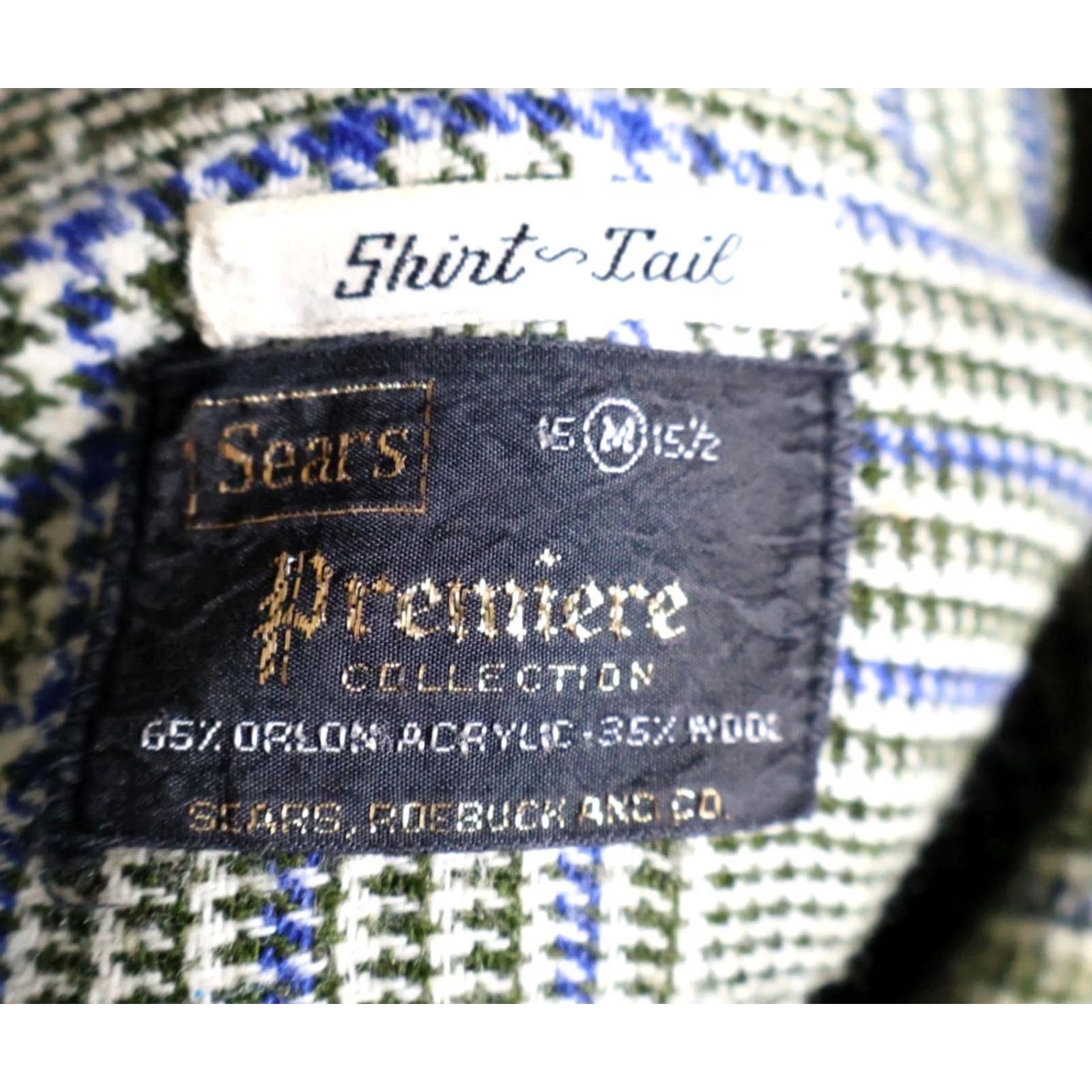 Sears VINTAGE Sears Flannel Shirt Men's Medium Green Blue Houndstooth 80s 70s Wool Blend Size US M / EU 48-50 / 2 - 3 Thumbnail