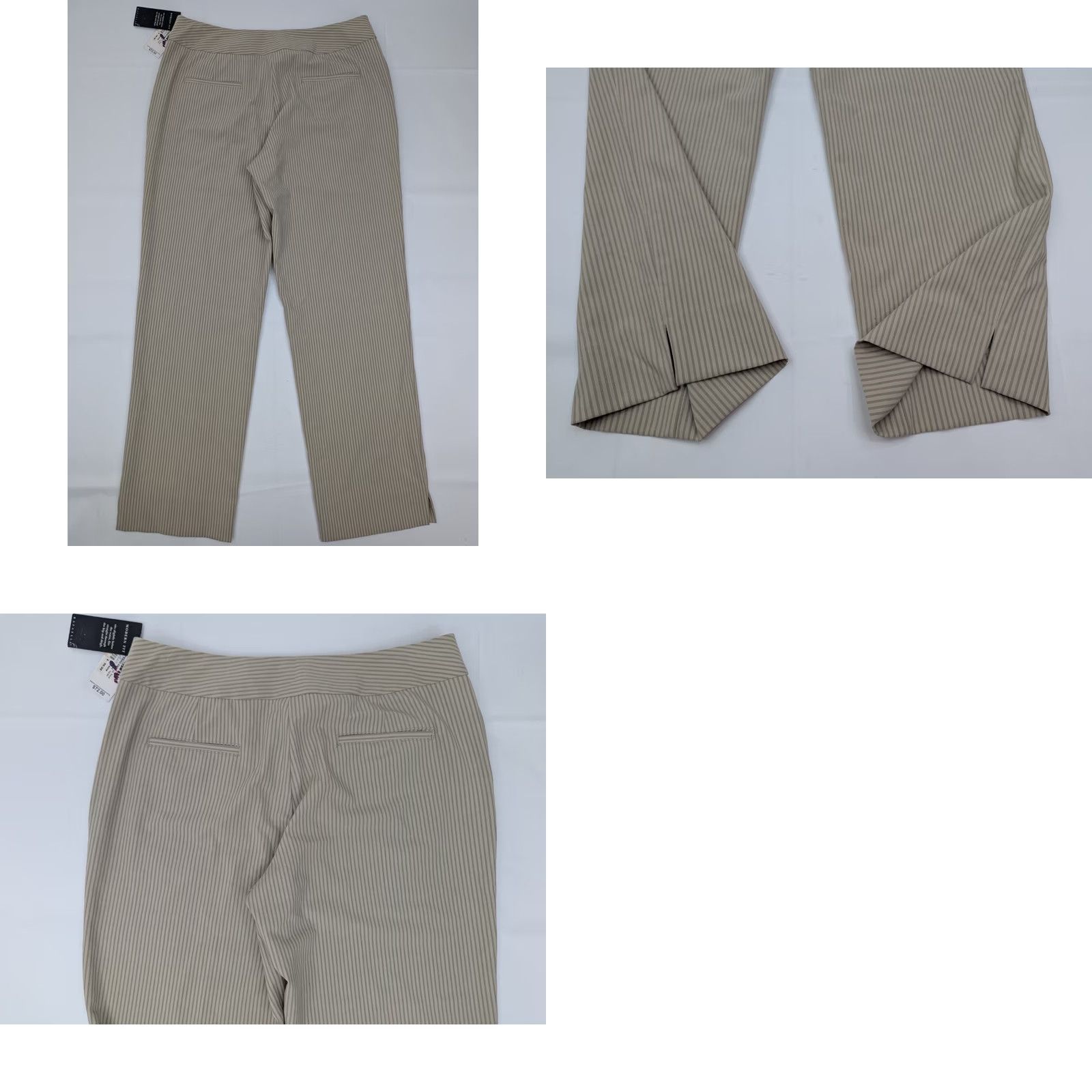 Vintage Rafaella Pinstripe Pants Women 12P (Petite) Casual Dress Pants Beige 31x28 Knit Cotton Spandex Regular Straight Modern Fit Size 30" / US 8 / IT 44 - 9 Thumbnail