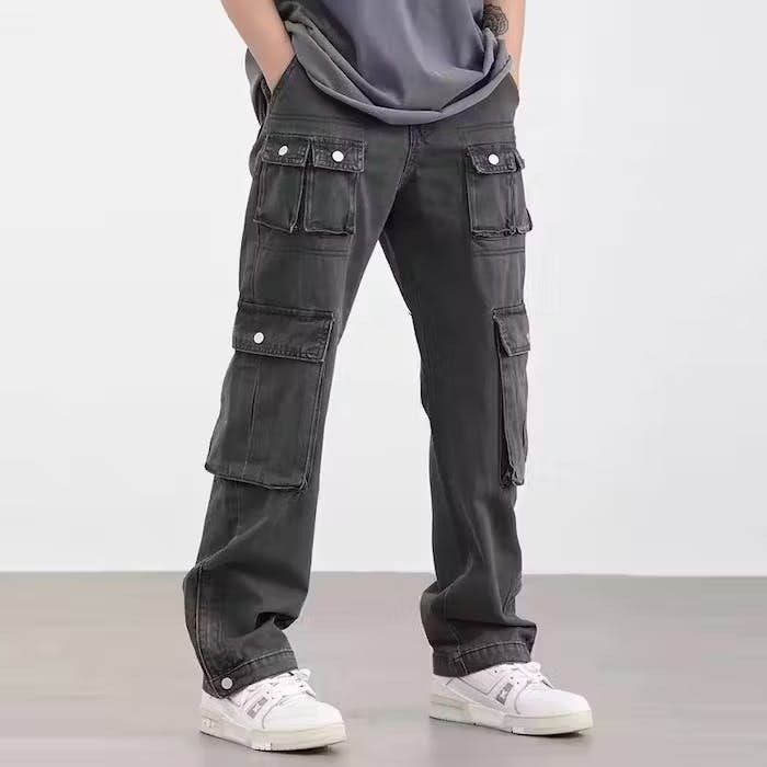 image of Vintage Gray Color Streetwear Y2K Straight Cargo Pant in Grey, Men's (Size 30)