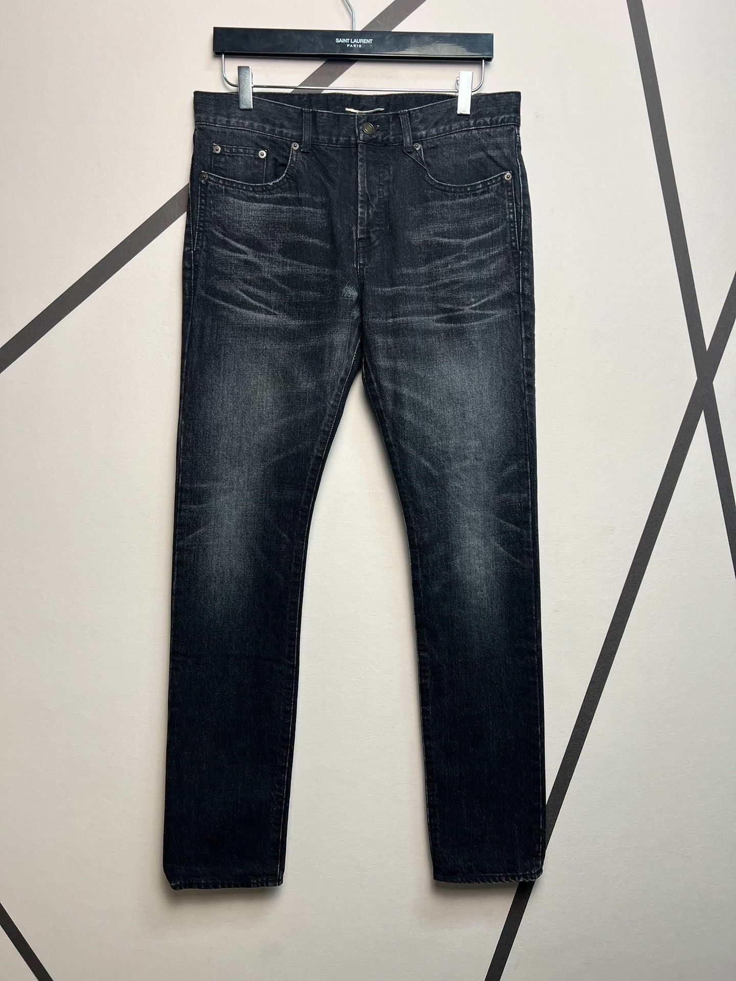 Saint Laurent Paris Saint laurent Smoky Black Water Ripple Washed Slim Straigh Size US 31 - 1 Thumbnail