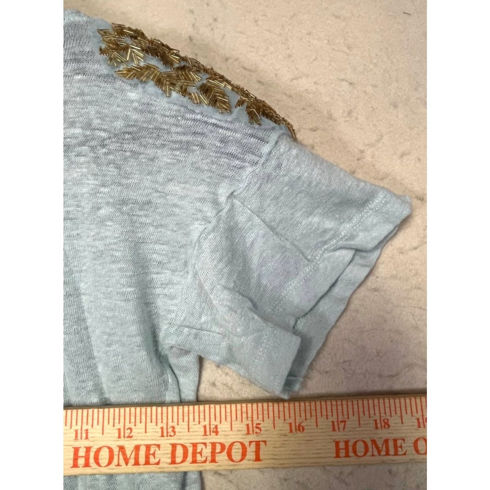 Vintage Maria Filo Women Blue 100% Linen Short Sleeve Top Size Medium Crew Neck Studded Casual Tops M Womens Size M / US 6-8 / IT 42-44 - 3 Thumbnail