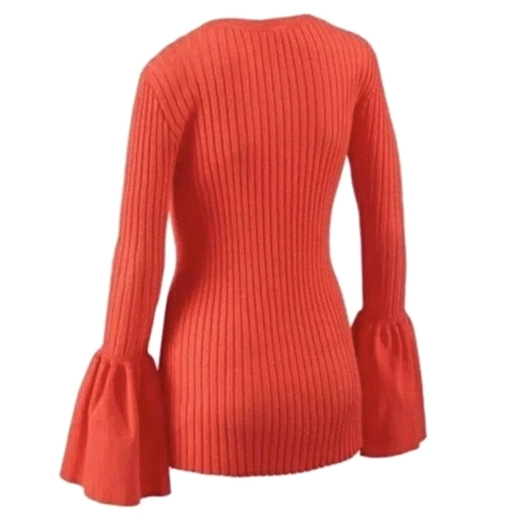 Vintage Cabi Cardigan Sweater Ribbed Bell Long Sleeve Hibiscus Red Coral 5285 S Women Cardigan 70% Cotton 40% Nylon Size S / US 4 / IT 40 - 5 Thumbnail