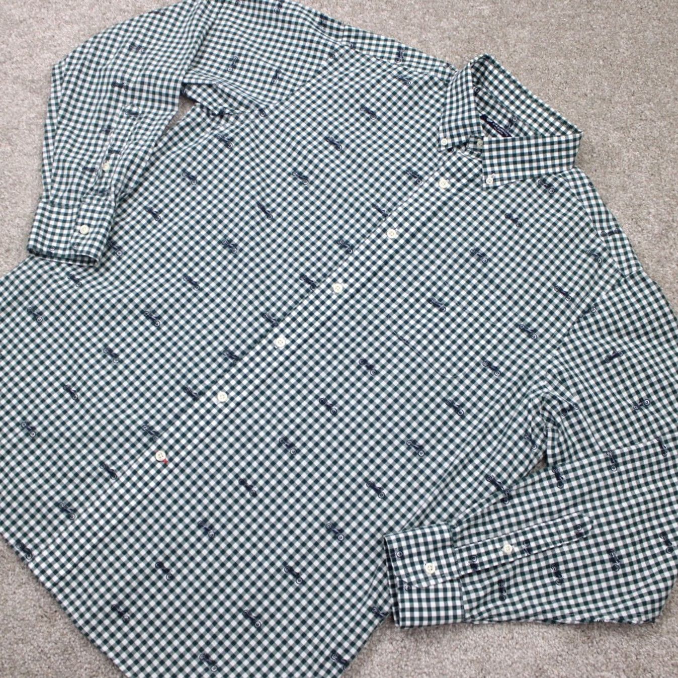 Cremieux Cremieux Classics Shirt Mens Large Green Ginham Motorcycle Print L/S Cotton Size US L / EU 52-54 / 3 - 4 Thumbnail