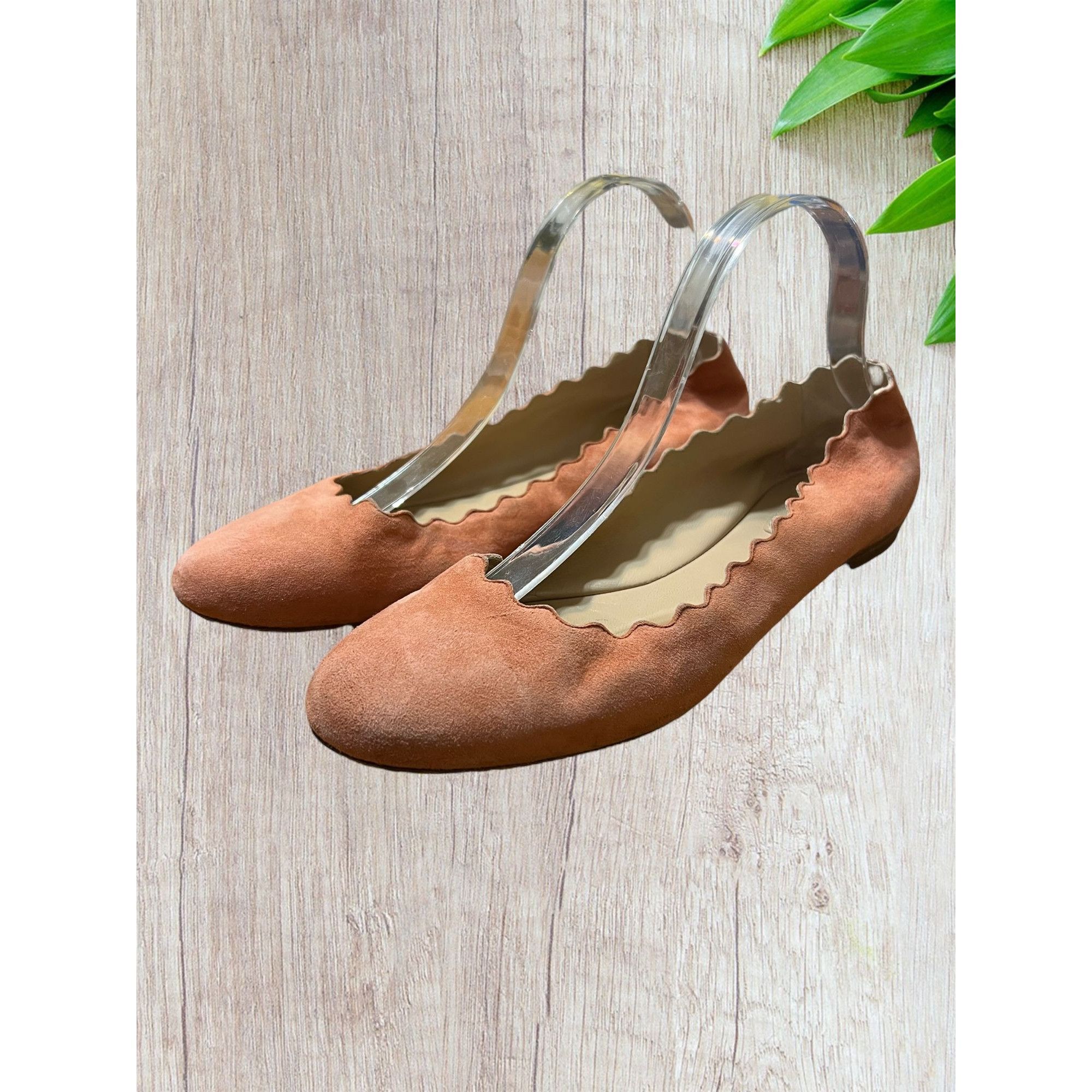 Chloe Chloe Lauren Suede Leather Ballet Flats Scalloped Peach Salm Size US 9.5 / IT 39.5 - 1 Thumbnail