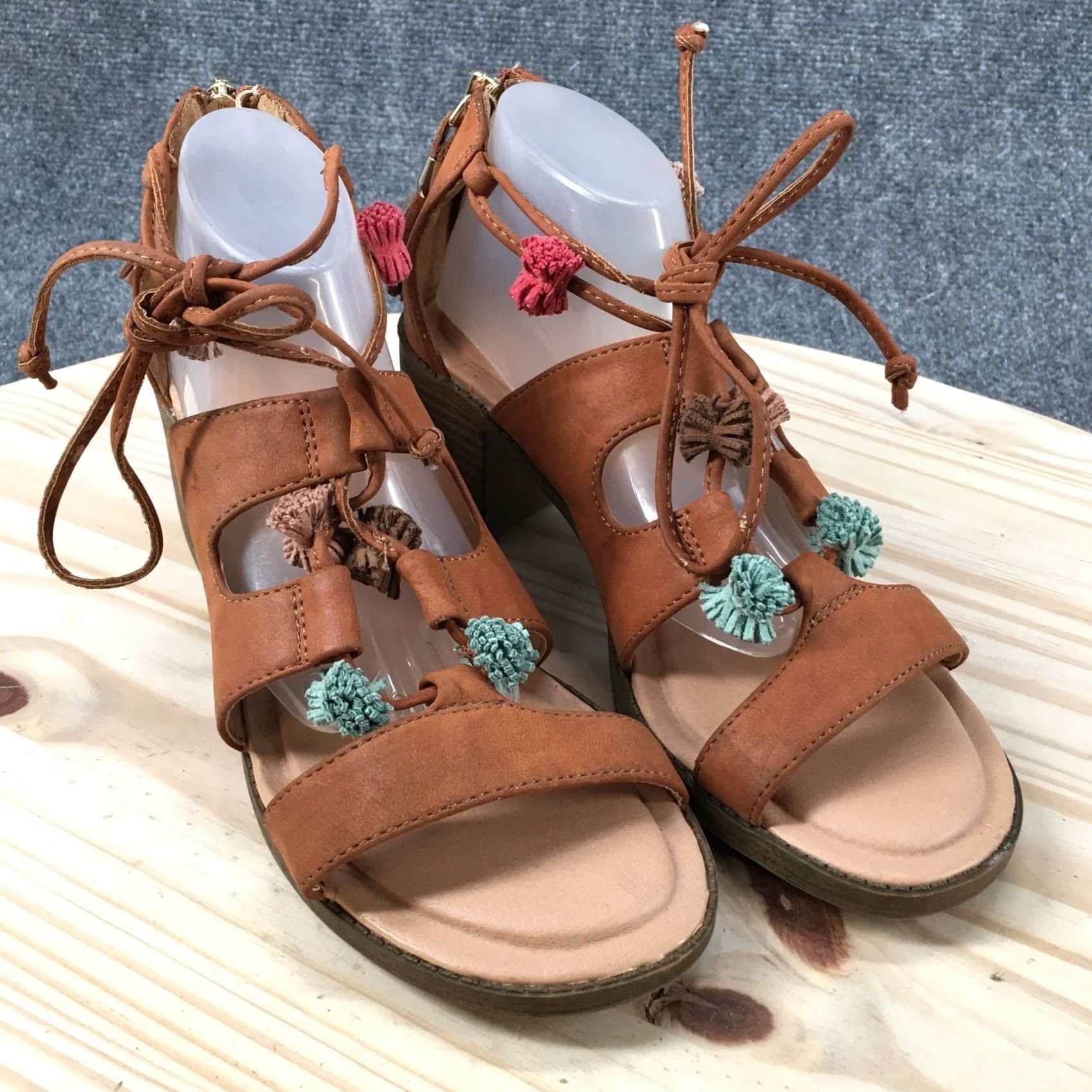 Vintage Maurices Ember Gladiator Sandals Womens 8 M Brown Faux Leather Back Zipper Size US 8 / IT 38 - 3 Thumbnail