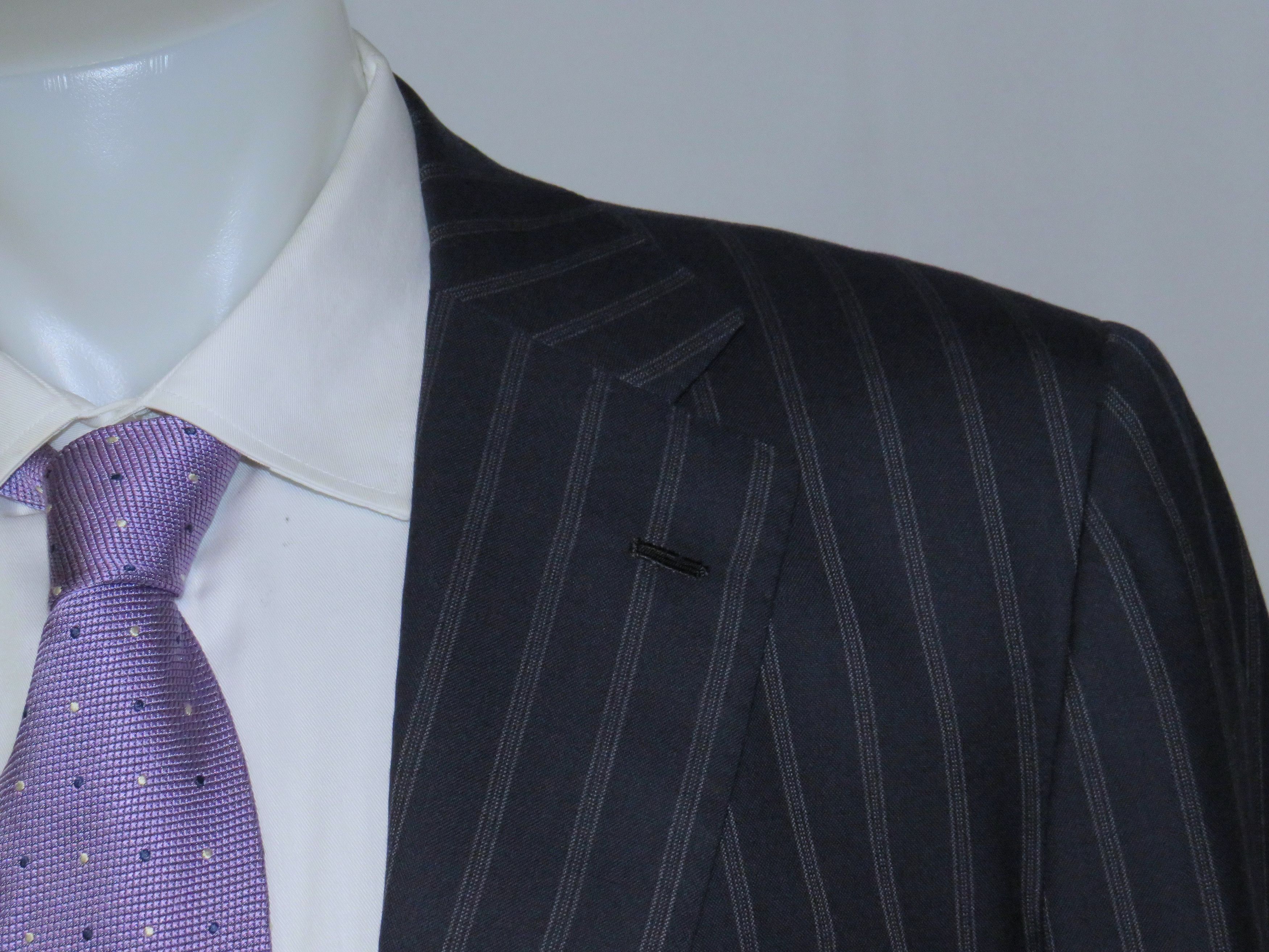 Kiton 14 Micron Super 180 Blanc Blue Striped Two Button Suit 48L Size 48L - 7 Thumbnail