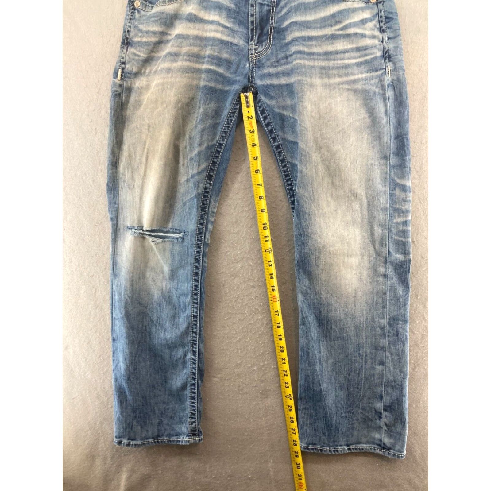 Vintage Salvage Supply Men's Jeans 34x30 Blue Distressed Straight Fit 5-Pocket Comfort Grunge Hip Hop Size US 34 / EU 50 - 3 Thumbnail