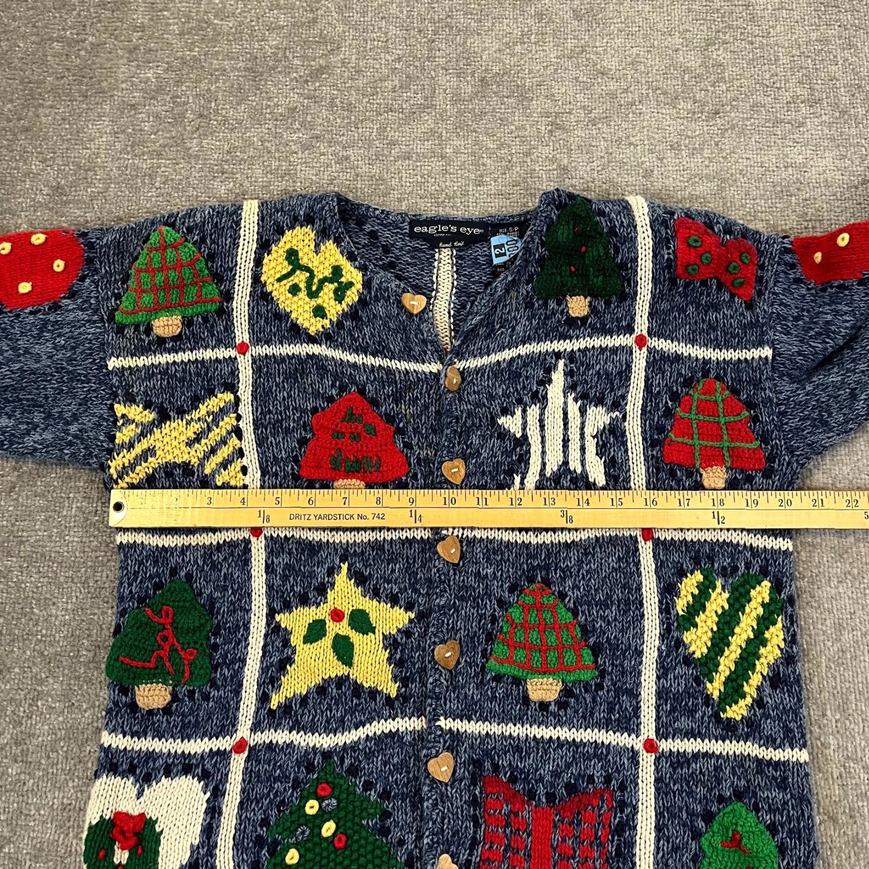 Vintage Eagles Eye Christmas Sweater Womens Small Knit Tree Stars Blue Button Pullover Size S / US 4 / IT 40 - 4 Thumbnail