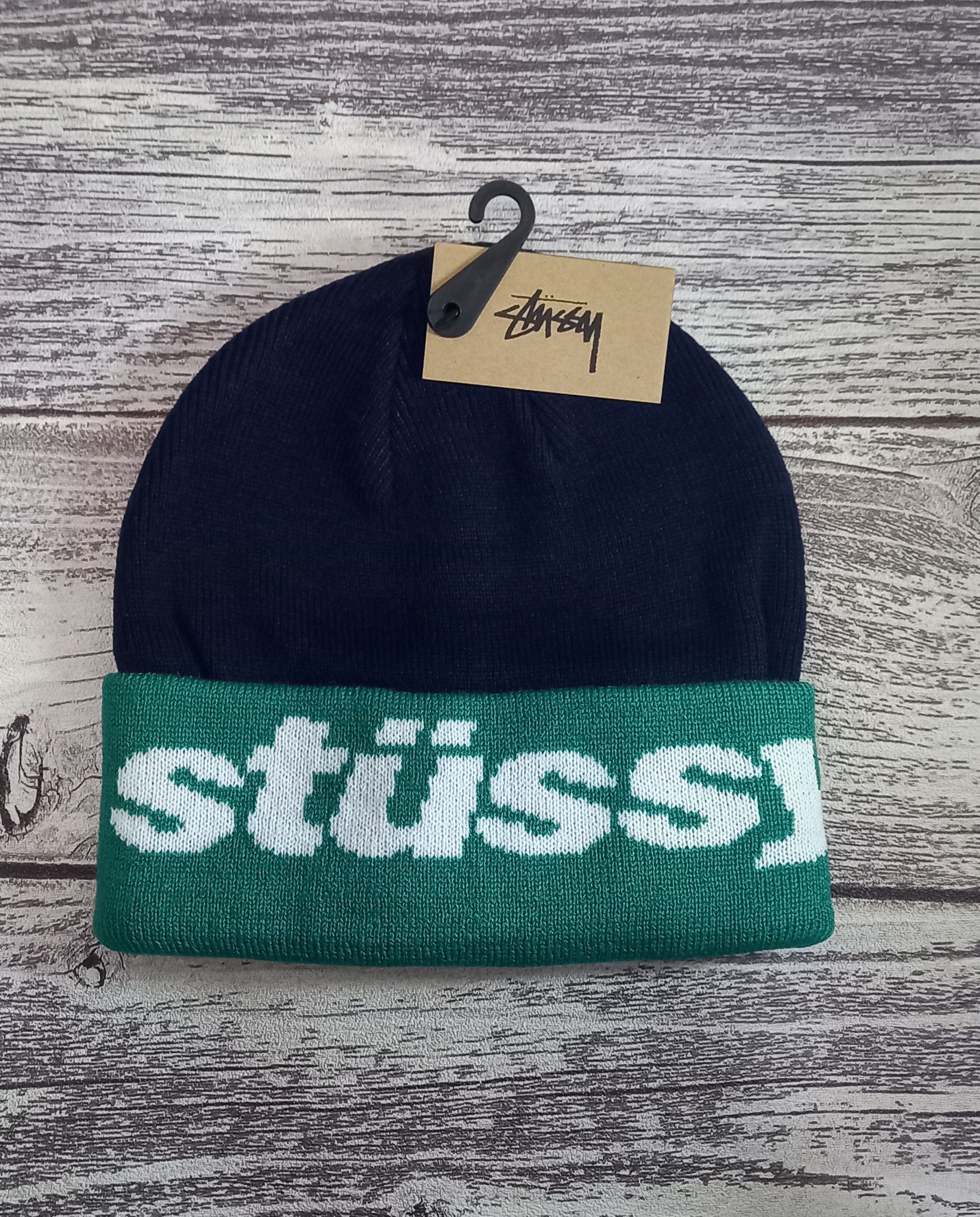 Vintage Stussy Helvetia Jacquard Beanie Navy | Grailed