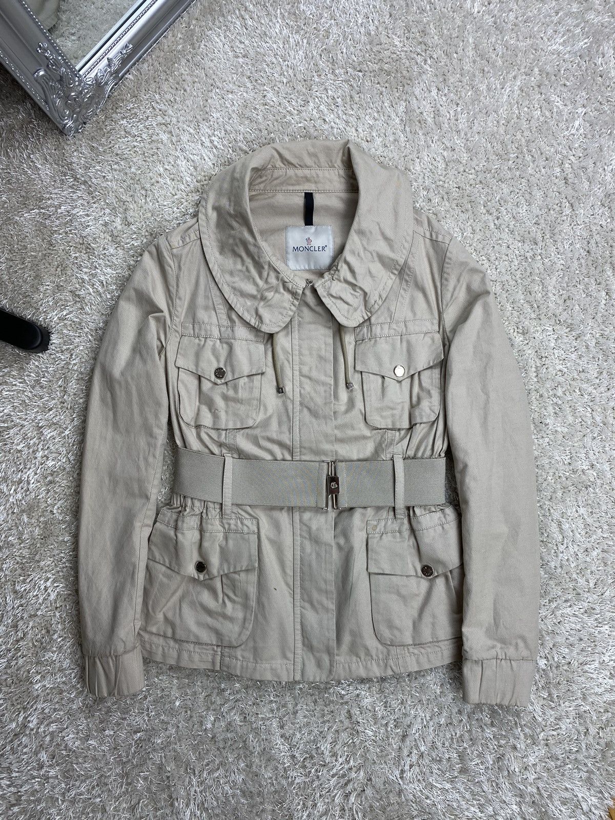 image of Moncler Trench Coat Jacket Original Luxury Casual Item in Cream, Women's (Size Medium)