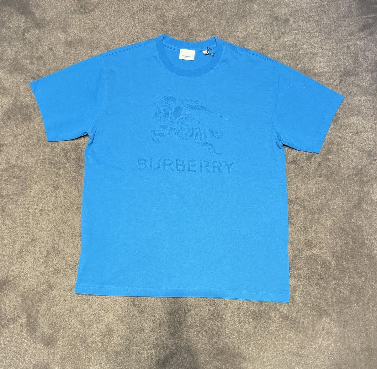 image of Burberry Equestrian Knight Fleece Logo T-Shirt in Blue, Men's (Size 2XL)