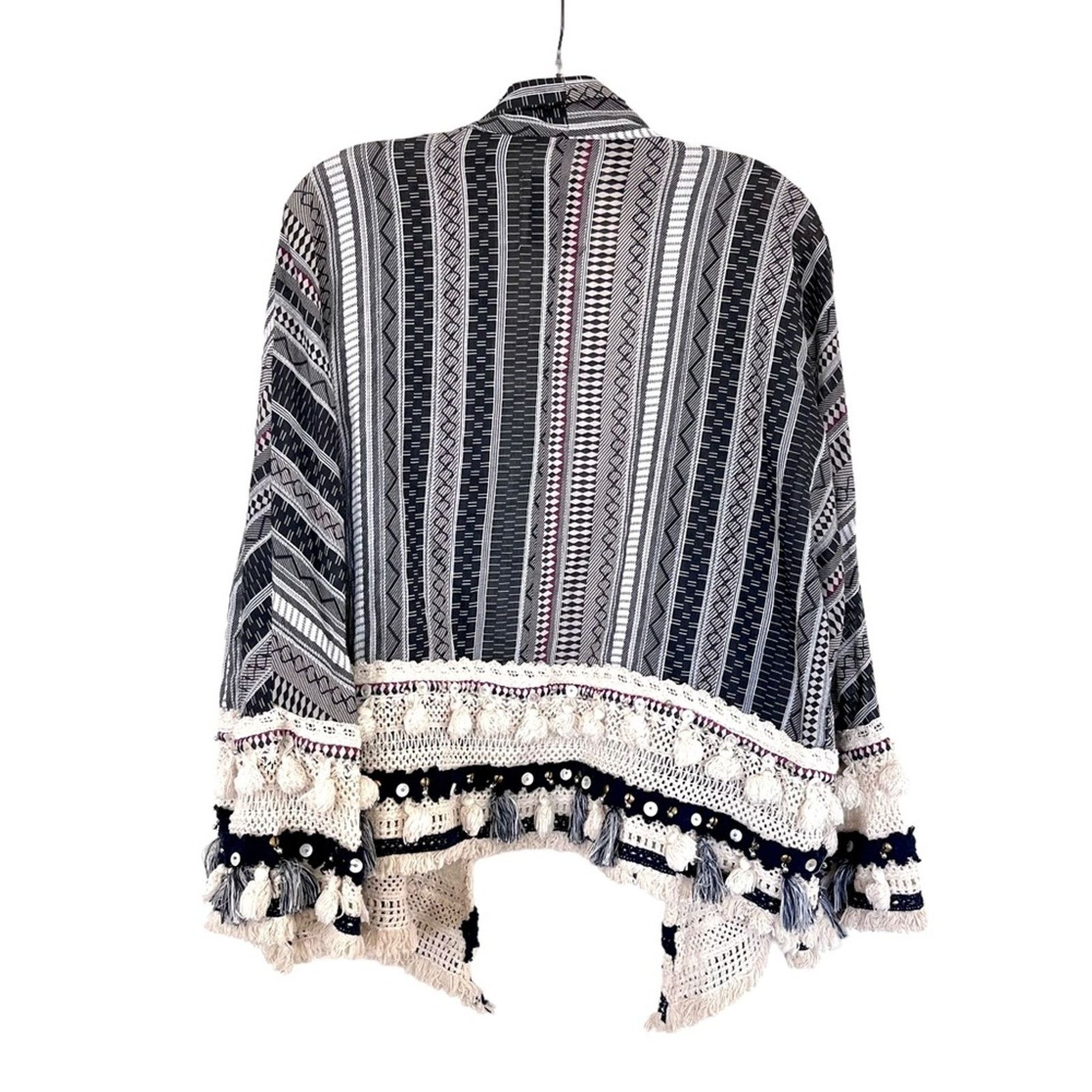 Zara ZARA Tassel Boho Trimmed Tribal Print Cardigan Poncho Size M / US 6-8 / IT 42-44 - 6 Thumbnail