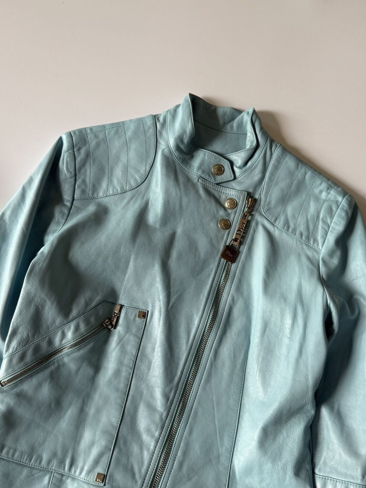 Dior Christian Dior John Galliano S/S2004 Turquoise Biker Jacket Size XS / US 0-2 / IT 36-38 - 5 Thumbnail