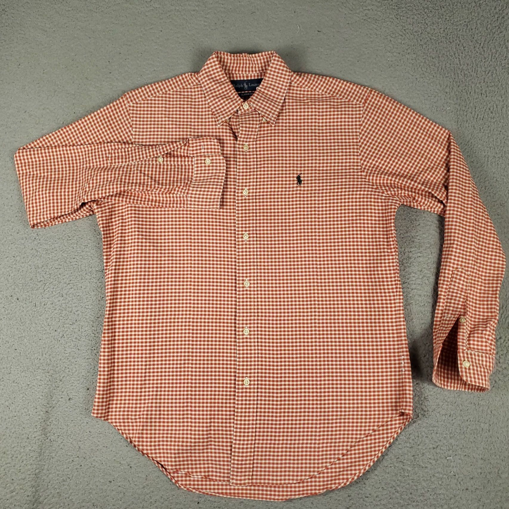 Ralph Lauren VINTAGE Ralph Lauren Shirt Mens Medium Orange Check Pony Button Up Long Sleeve Size US M / EU 48-50 / 2 - 3 Thumbnail