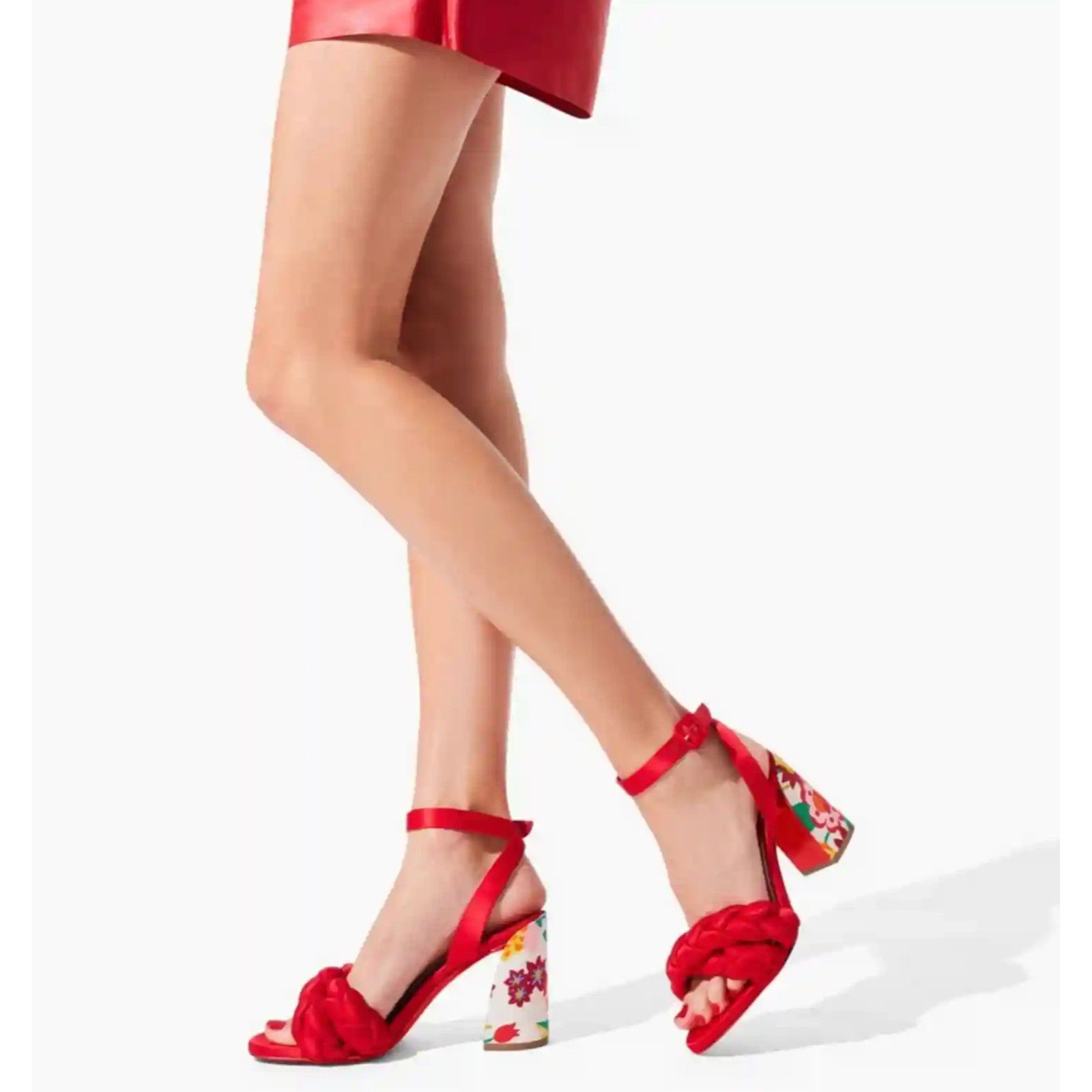 Christian Louboutin Brio 85 Red Floral Ankle Strap Sandal Block Heel Pump 37 Size US 7 / IT 37 - 5 Thumbnail