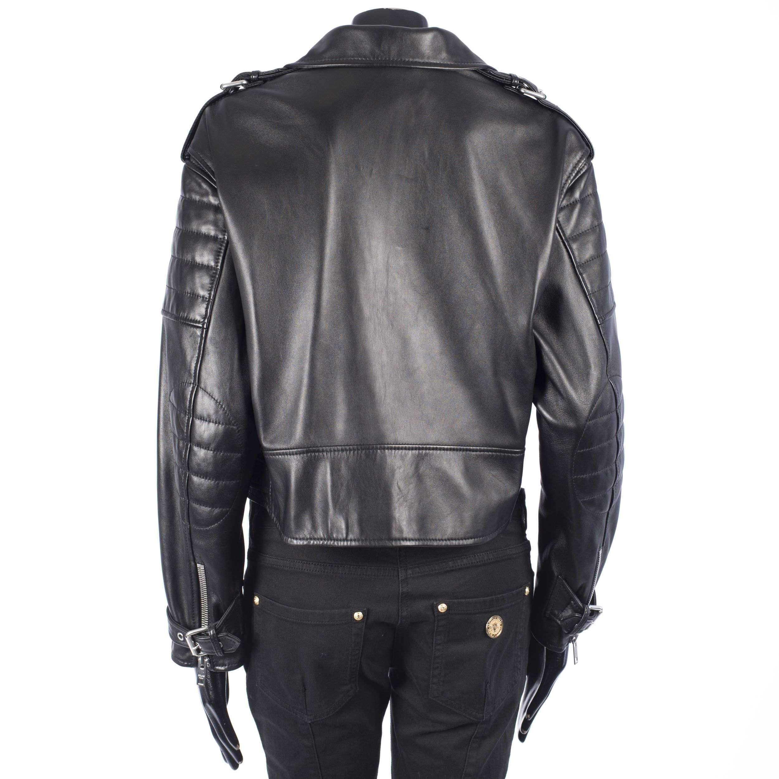 Celine Black Biker Jacket In Lambskin Leather With Padded Sleeves Size L / US 10 / IT 46 - 6 Thumbnail