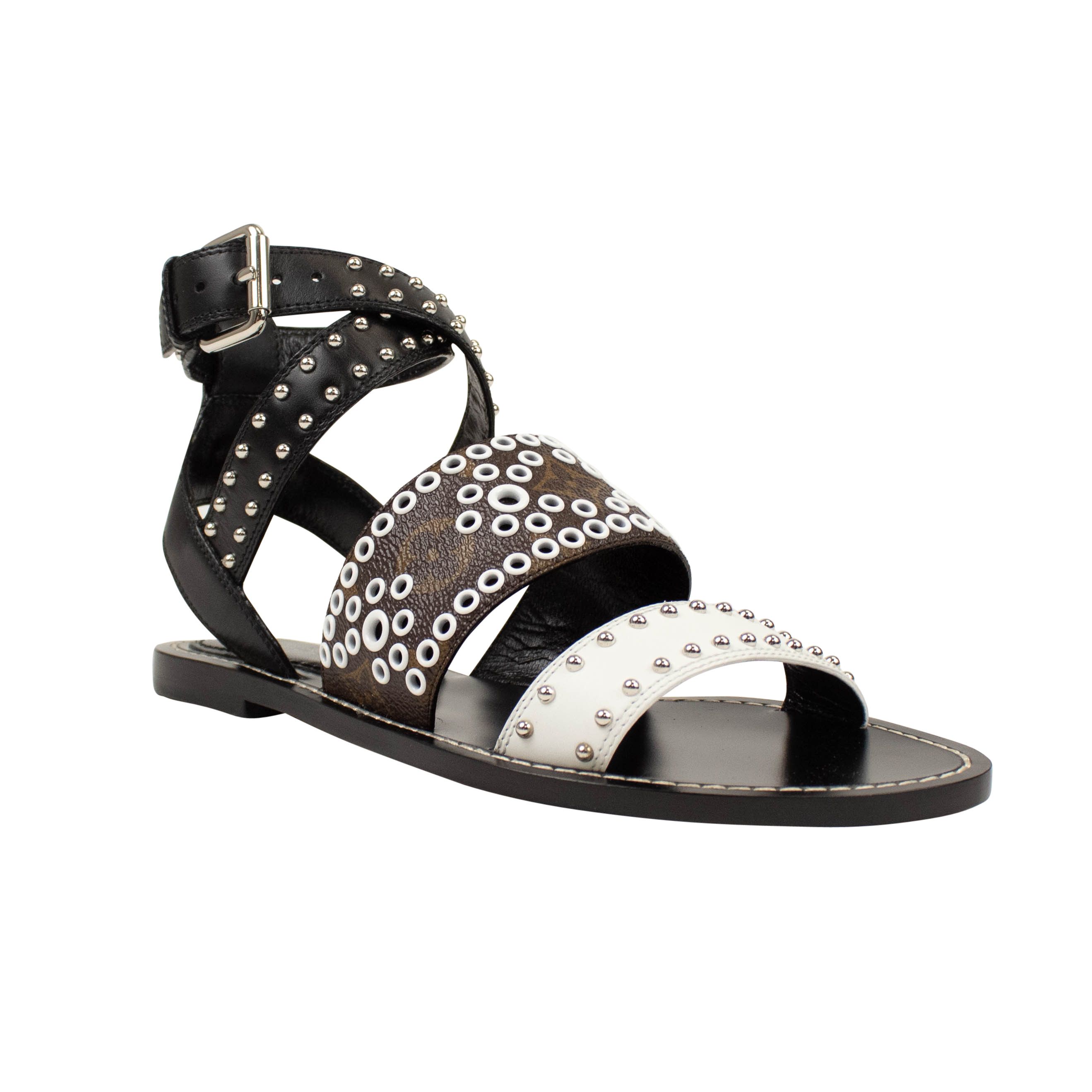 image of Louis Vuitton Black/white Passenger Cross Flat Sandals Size 36 Eu, Women's