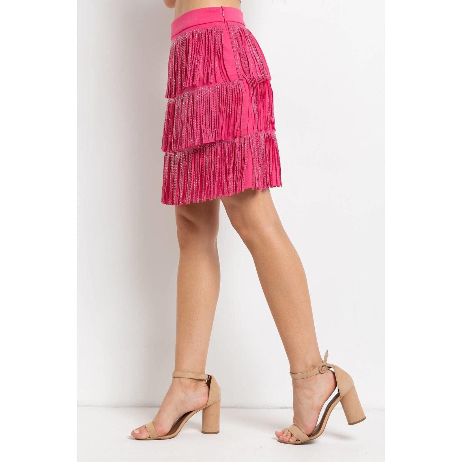 Other Rhinestone Suede Fringe Skirt (Fushia) Size 28" / US 6 / IT 42 - 9 Thumbnail