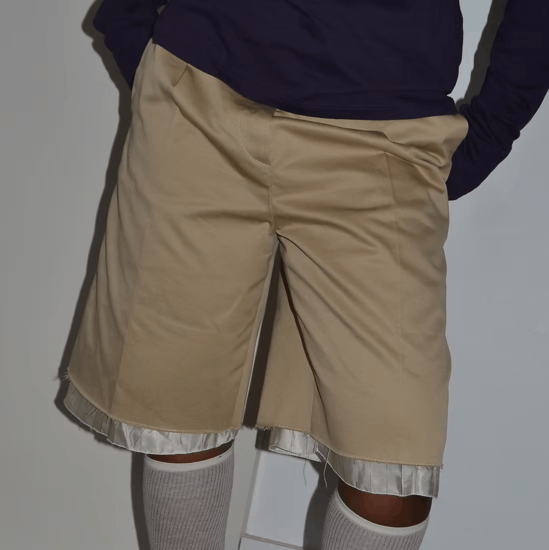 Miu Miu SS2022 Logo Embroidered Layered Chino Shorts Size US 30 / EU 46 - 1 Thumbnail
