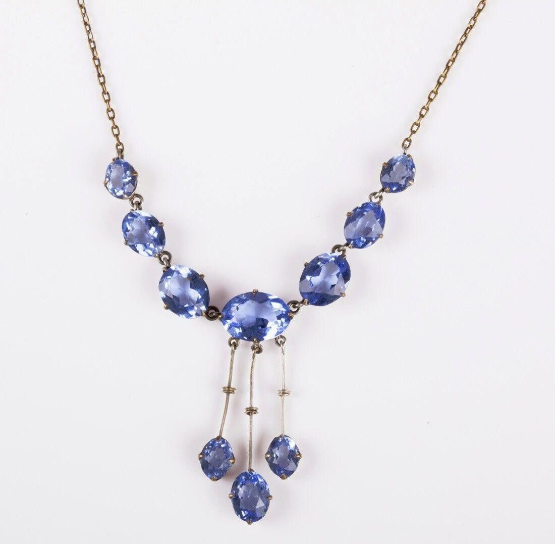 Designer Art Deco Brass and Blue Paste Drop Necklace Size ONE SIZE - 1 Thumbnail