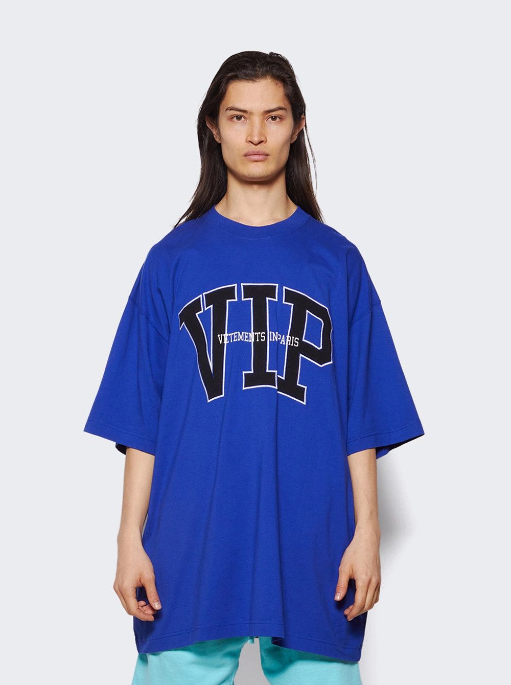 Vetements Blue Embroidered VIP Logo Oversized T-Shirt Size L / US 10 / IT 46 - 3 Thumbnail