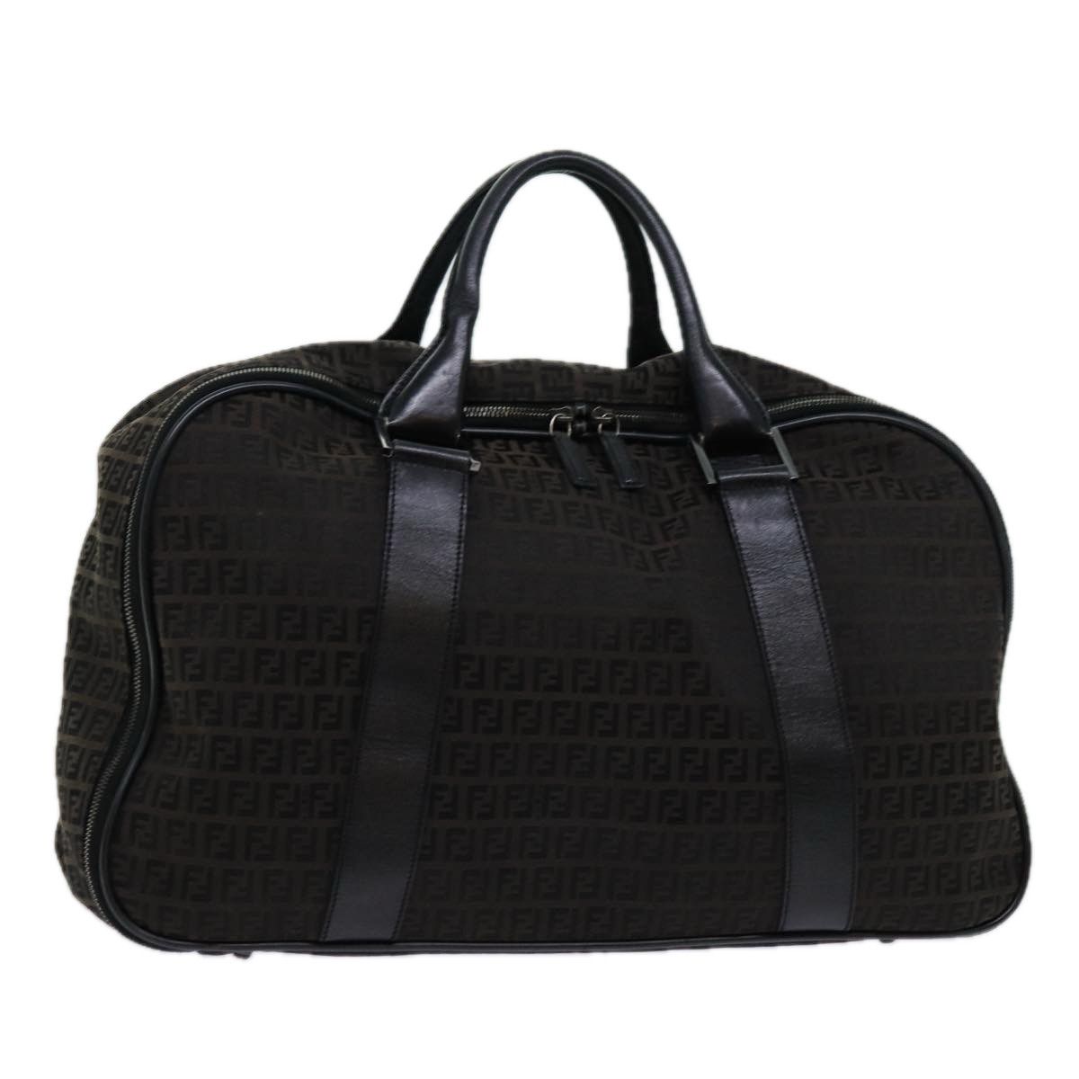image of Fendi Zucchino Canvas Boston Bag Black Auth Yk11470, Women's