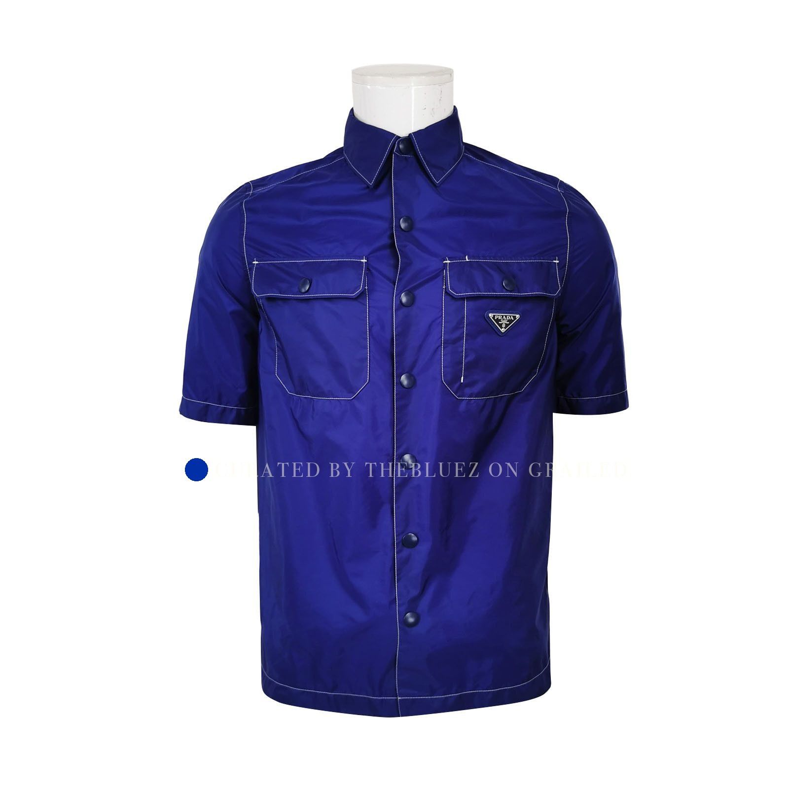 Prada Blue Re-Nylon Short Sleeve Button-Up Shirt Size US XS / EU 42 / 0 - 1 Thumbnail