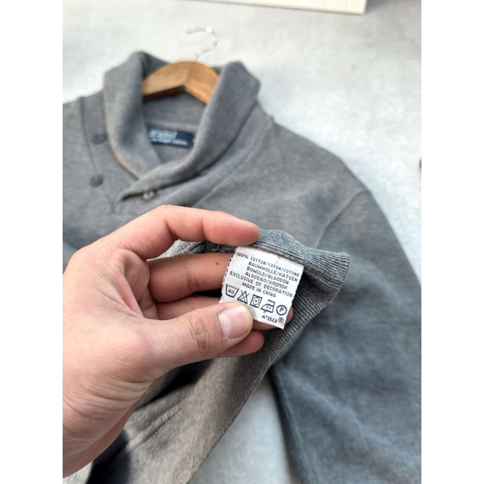 Polo Ralph Lauren VINTAGE Polo Ralph Lauren Shawl Collar Gray Cotton Sweater M Men Pullover Size US M / EU 48-50 / 2 - 5 Thumbnail