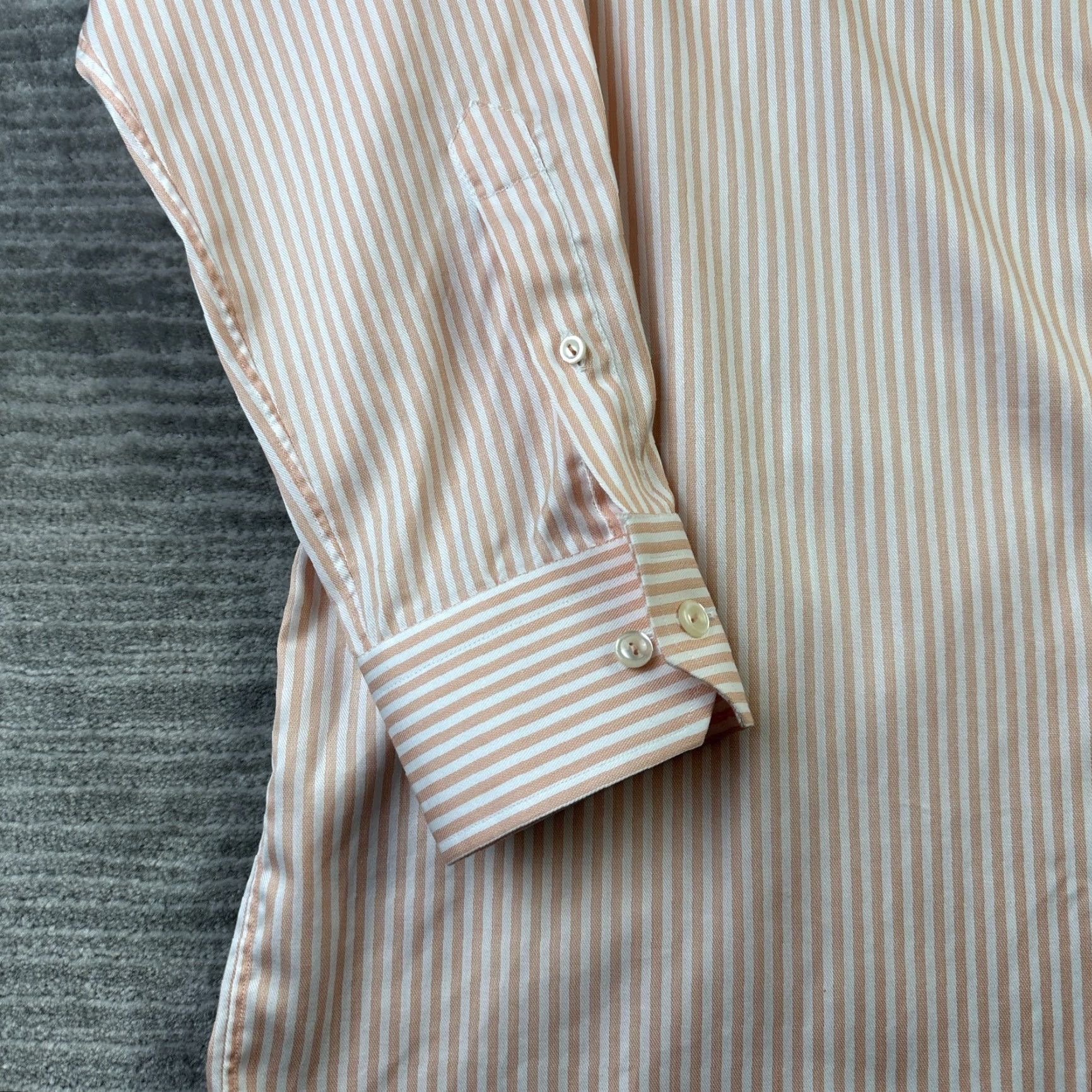 Eton Eton Shirt Dress Shirt Mens XL 17 43 Orange Striped Contemporary Fit Button-Down Collar Mens Top Cuff Barrel Cuff Cotton Wide Size 46R - 4 Thumbnail