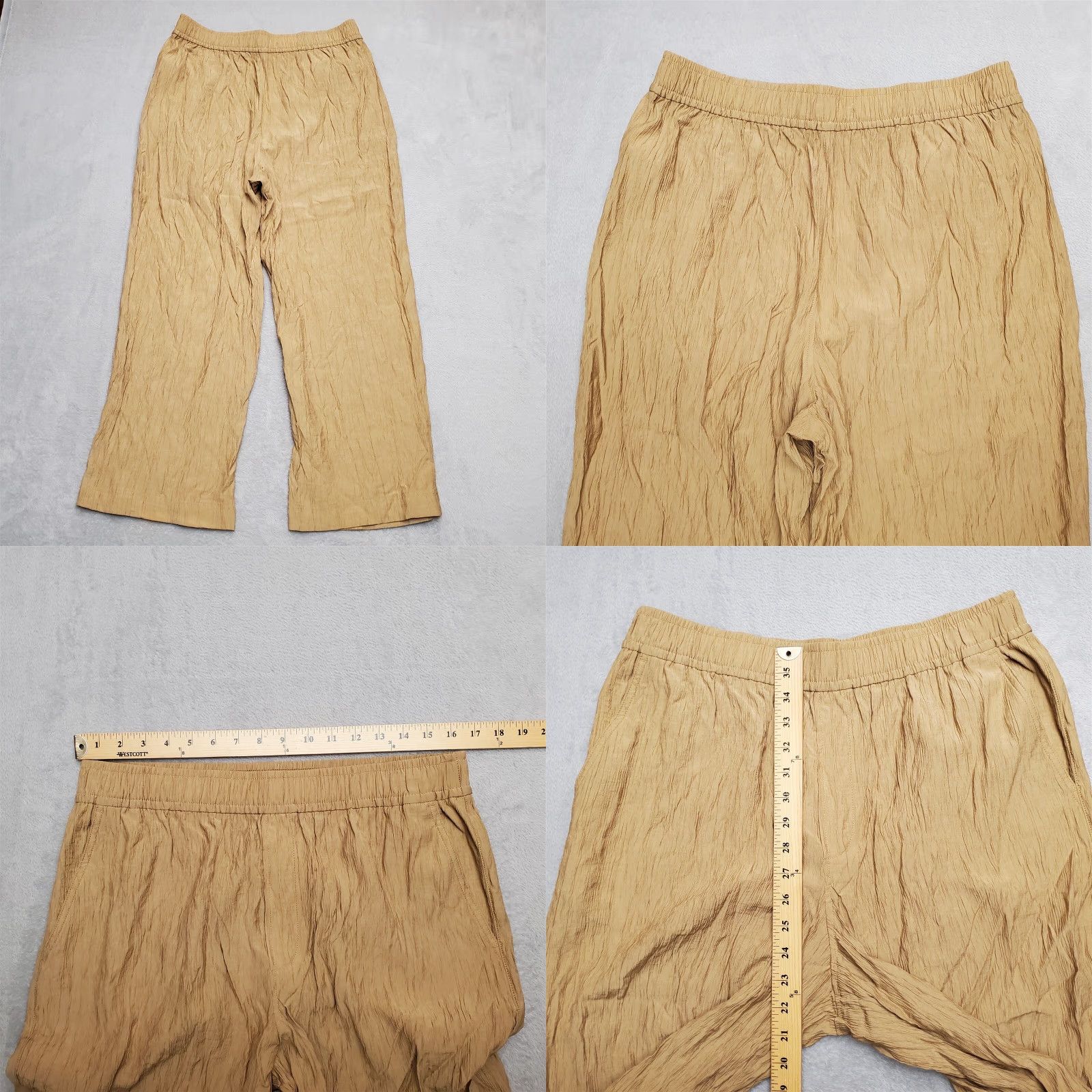 Madewell Madewell Pants Womens Large Brown Crinkle Wide Leg Crepe Elastic Waist Crop Size 36" / US 14 / IT 50 - 8 Thumbnail