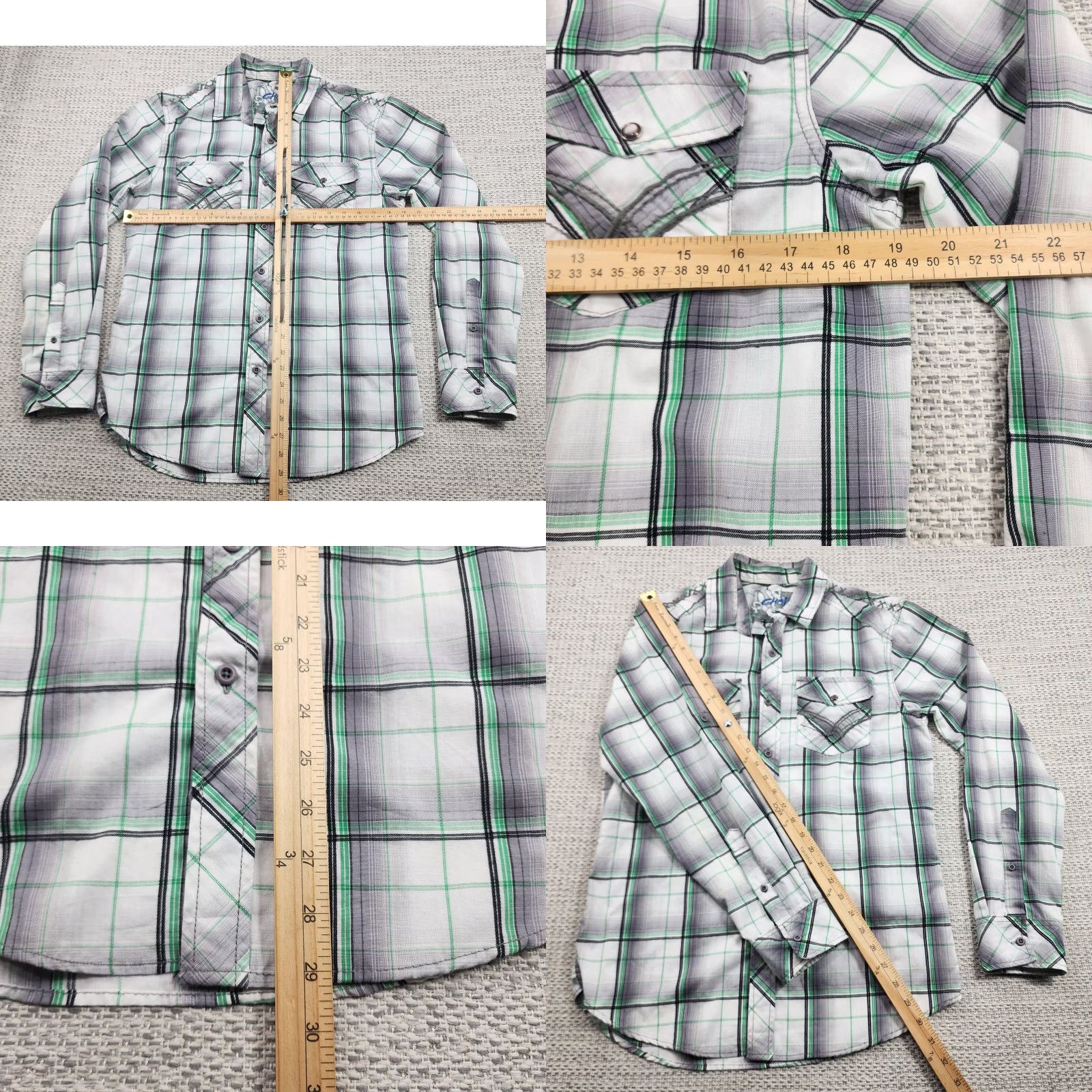 Vintage Chale Shirt Mens Small Green Gray White Plaid Long Sleeve Button Up Western Shirt Size US S / EU 44-46 / 1 - 8 Thumbnail