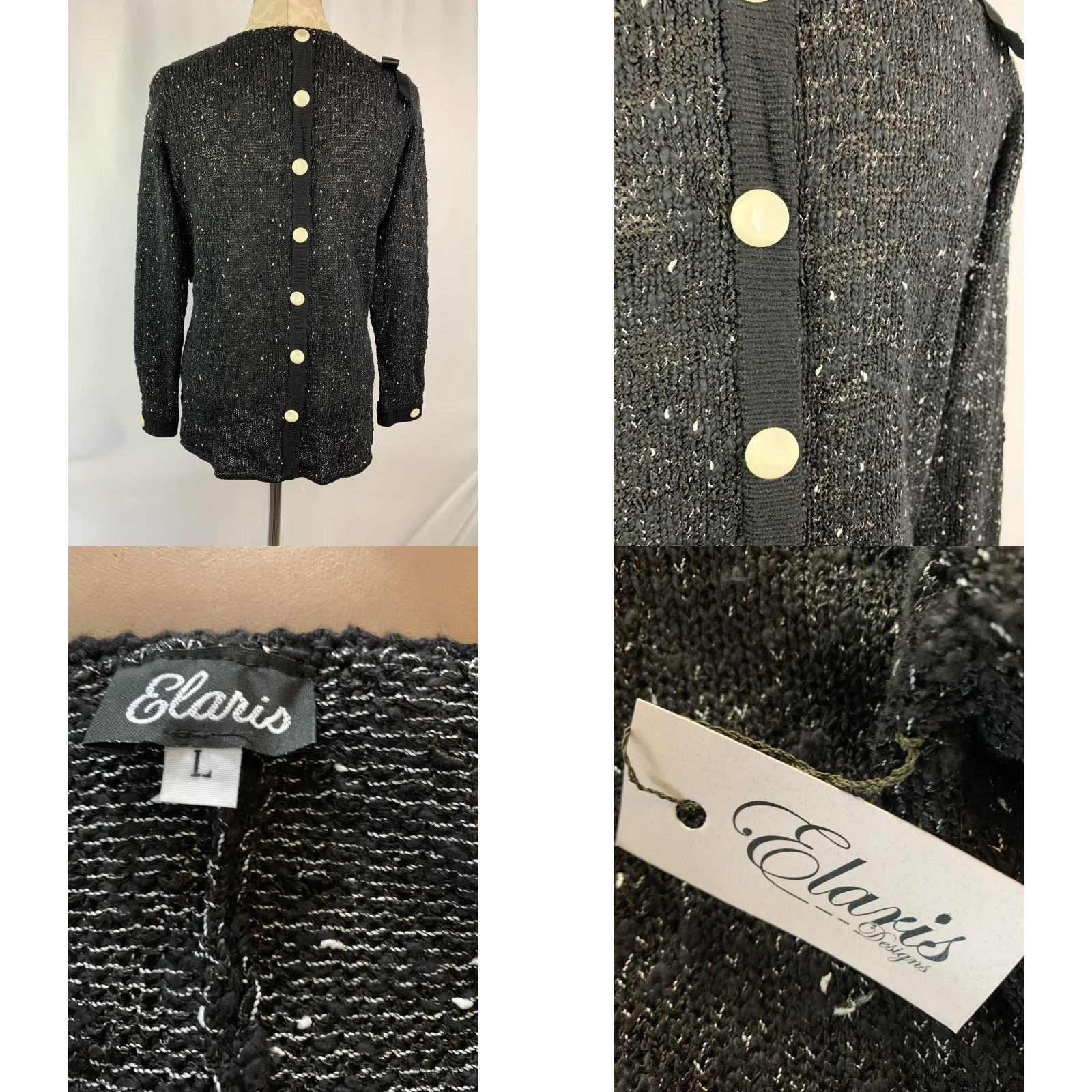 Vintage VINTAGE Large Elaris Women's Black Nubby Sweater Scalloped Hem Grosgrain Ribbon Detail 100% Rayon Made in USA Womens L Black Sweater 90s Event Size L / US 10 / IT 46 - 8 Thumbnail