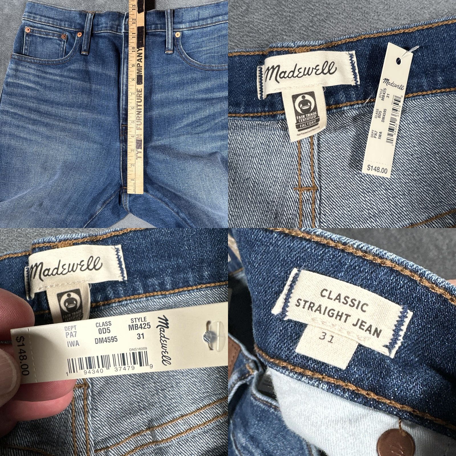 Madewell Madewell Jeans Womens 31 Blue Cropped Classic Straight Magic Pockets Selvedge Denim Size 24" / US 00 / IT 34 - 8 Thumbnail