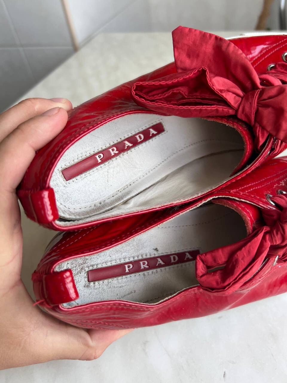 Prada Vintage Prada Sneakers 2000s Red Leather Y2K Luxury Size US 8 / IT 38 - 12 Thumbnail