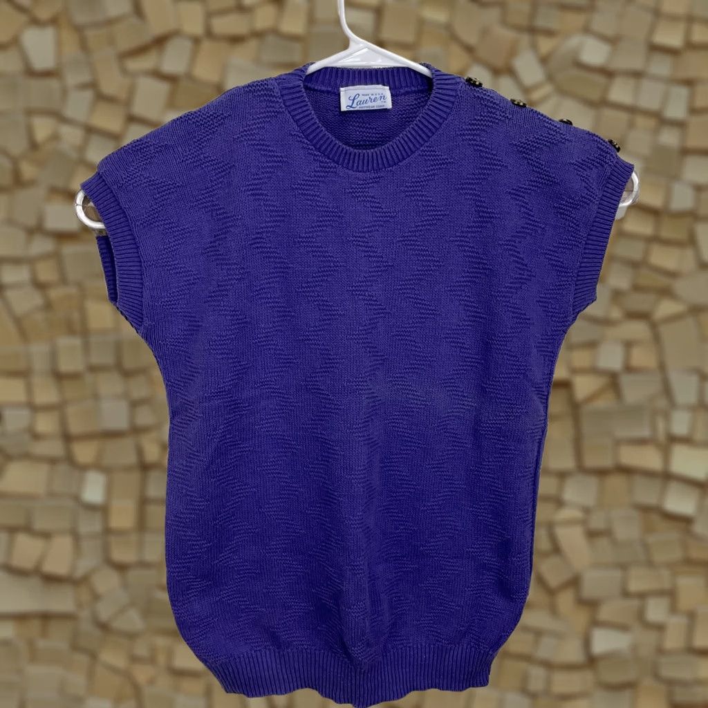 Vintage VINTAGE Lauren Vest Shirt Sleeveless Large Purple USA Knitwear Corp Crew Neck Button Logo 100% Cotton Men’s? No, Women’s? Size L / US 10 / IT 46 - 1 Thumbnail