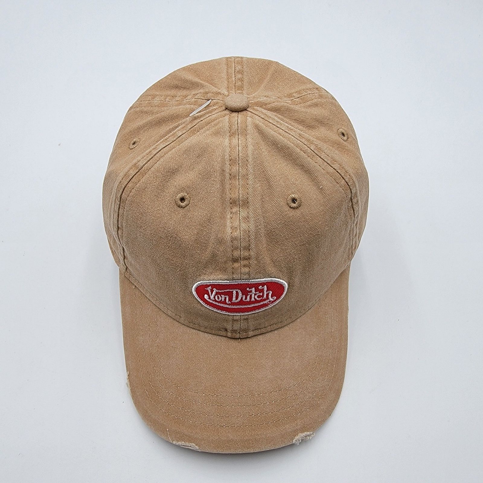 Von Dutch Von Dutch Distressed Denim Adjustable Dad Cap in Beige Size ONE SIZE - 5 Thumbnail