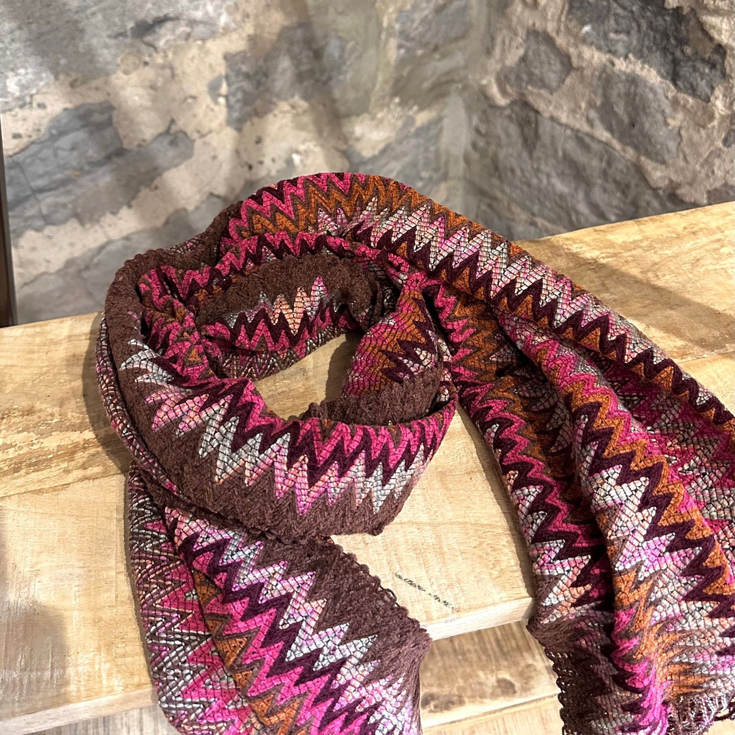 Missoni Missoni Pink Brown Zigzag Chenille Scarf Size ONE SIZE - 2 Thumbnail