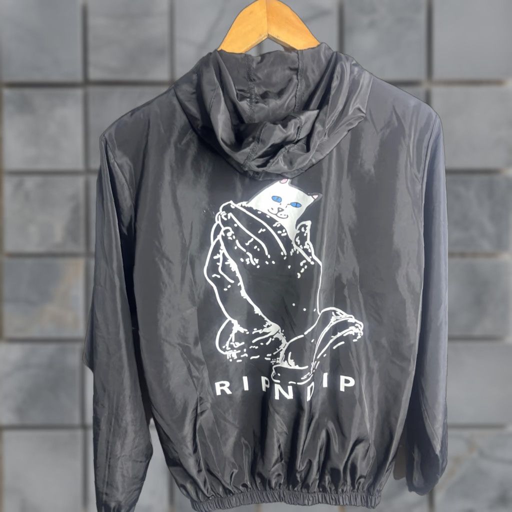 RIPNDIP RIPNDIP Jacket Mens Medium Black Hooded Windbreaker Cat Graphic Zip Size US M / EU 48-50 / 2 - 1 Thumbnail