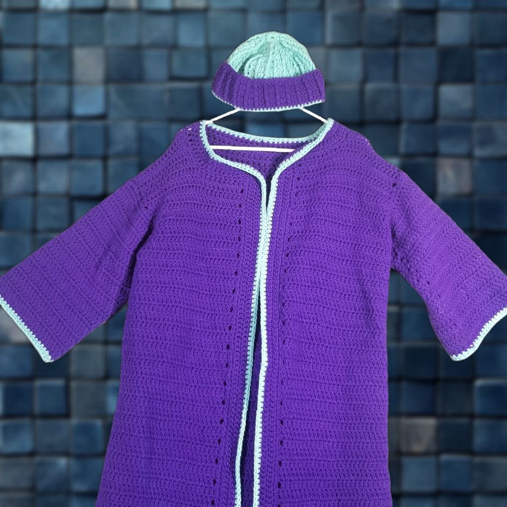 Vintage Vintage Handmade Crochet Duster Cardigan Robe Hat Woman 2XL Purple Teal 90s Bohemian Gothic Retro Hipster Rock Punk Shirt? Size XXL / US 16-18 / IT 52-54 - 1 Thumbnail