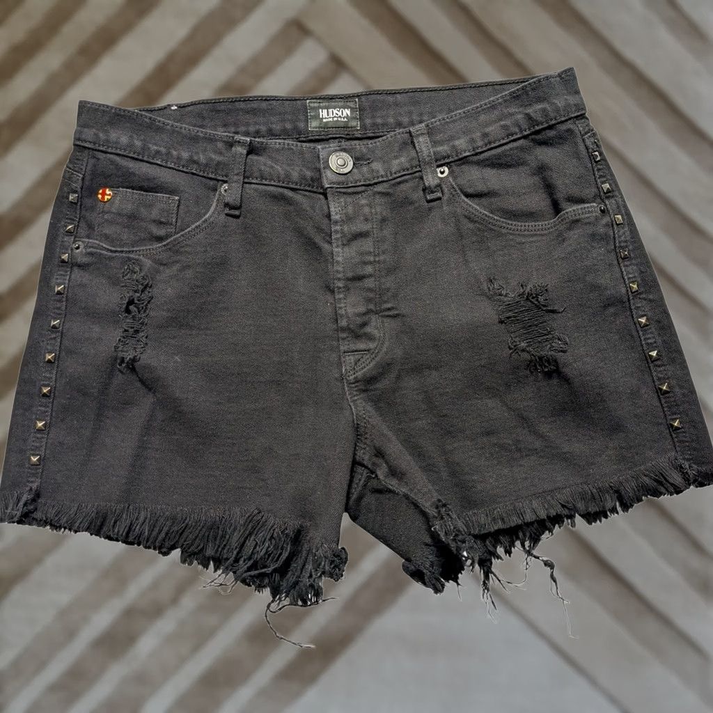 Hudson Hudson Libertine Boyfriend Distressed Black Denim Shorts 28 USA Size 24" / US 00 / IT 34 - 1 Thumbnail