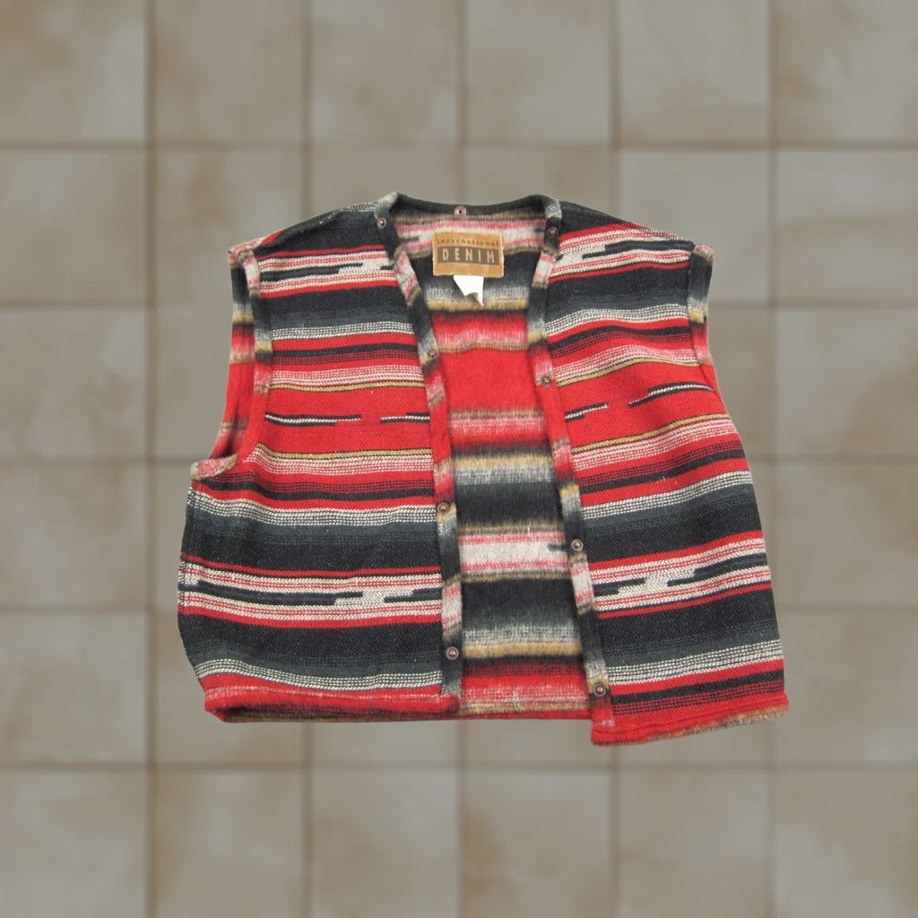 Vintage VINTAGE International Denim Vest Mens M Red Aztec 90s Snap Shirt Size US M / EU 48-50 / 2 - 1 Thumbnail