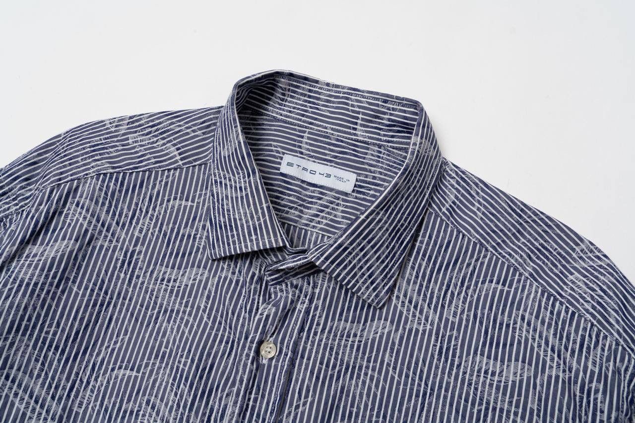 Etro 🔵ETRO Striped Blue Flower Print Bottom Up Shirt Made Italy Size US L / EU 52-54 / 3 - 8 Thumbnail