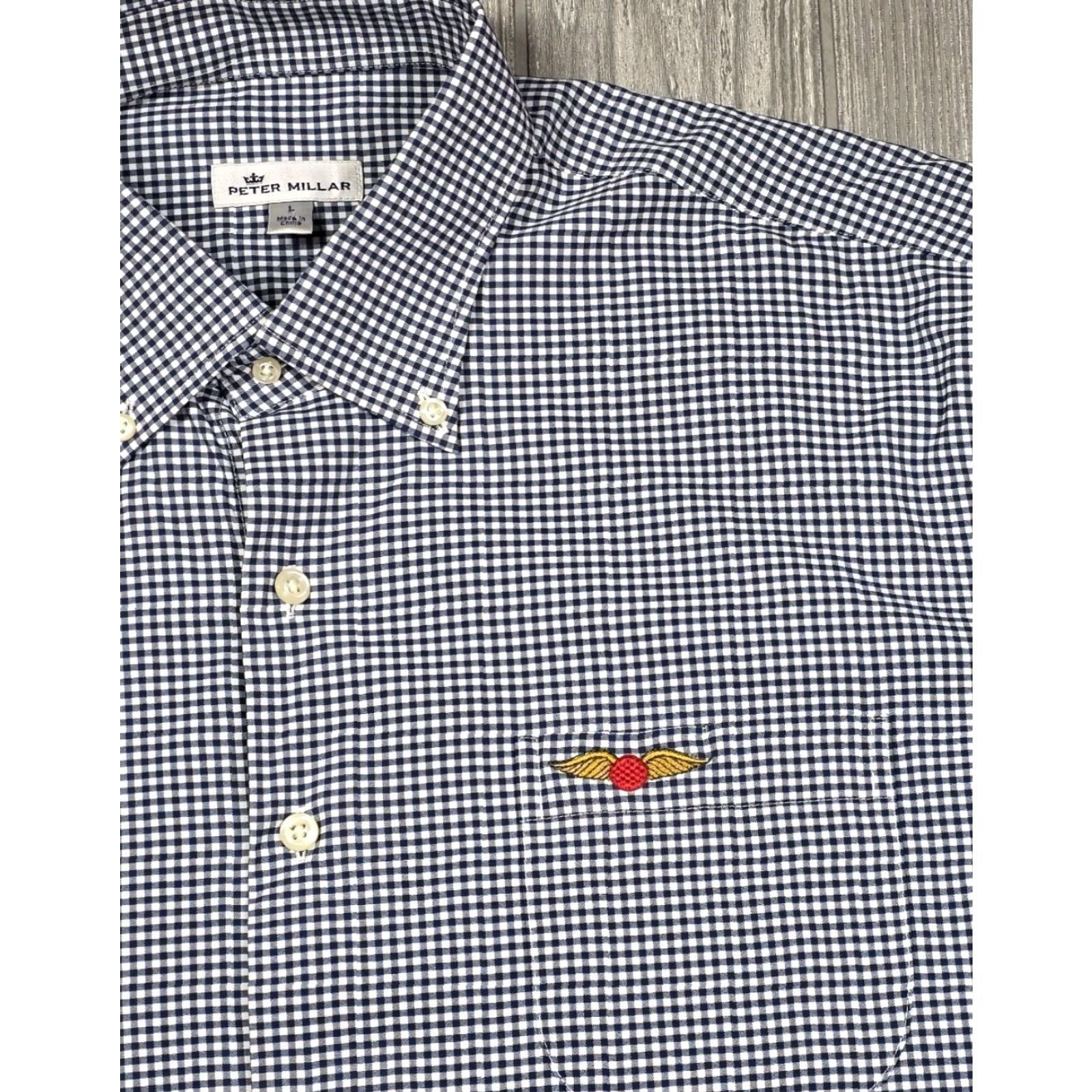 Peter Millar PETER MILLAR Performance Button Up Shirt Baltusrol Golf Club L Blue Mini Check Shirt Regular Mens L Blue Peter Millar Summer Comfort Size US L / EU 52-54 / 3 - 3 Thumbnail