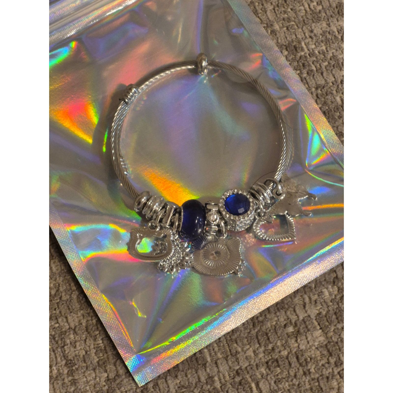 Homemade Y2K Hello Kitty Charm Bracelet – Silver Cable Bangle Size ONE SIZE - 1 Thumbnail