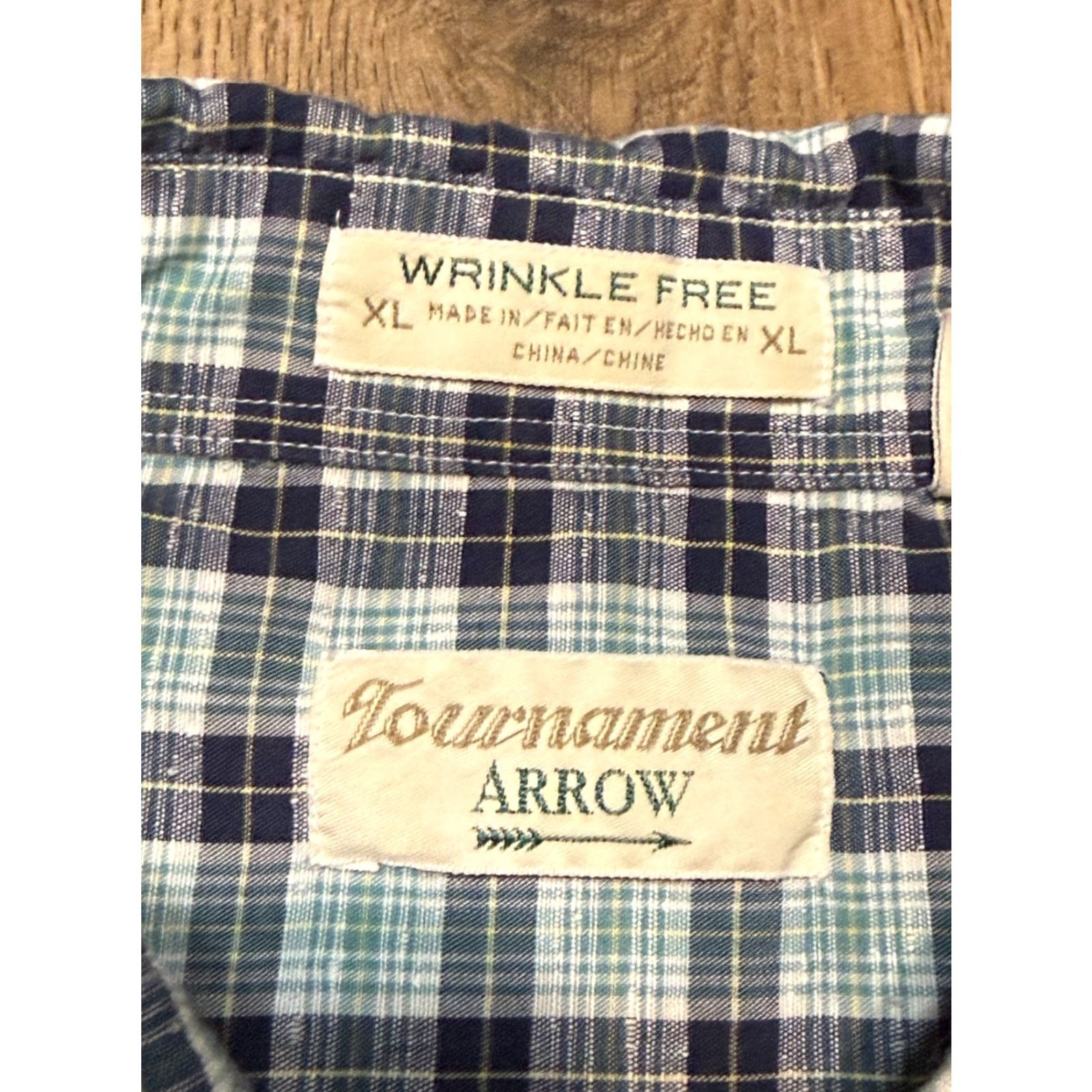 Arrow Arrow Shirt Men's XL Plaid Blue Green White Check Short Sleeve Button Up Size US XL / EU 56 / 4 - 6 Thumbnail