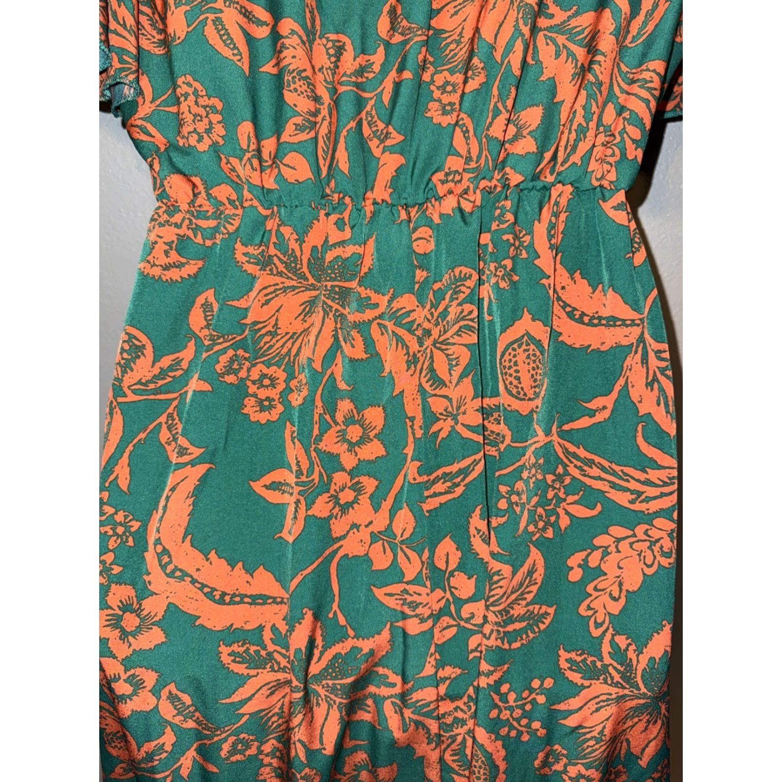 Vintage Women’s Floral Maxi Dress M Beach Green Orange Lightweight Sheer Flowy Casual Party/Cocktail Travel Size M / US 6-8 / IT 42-44 - 7 Thumbnail