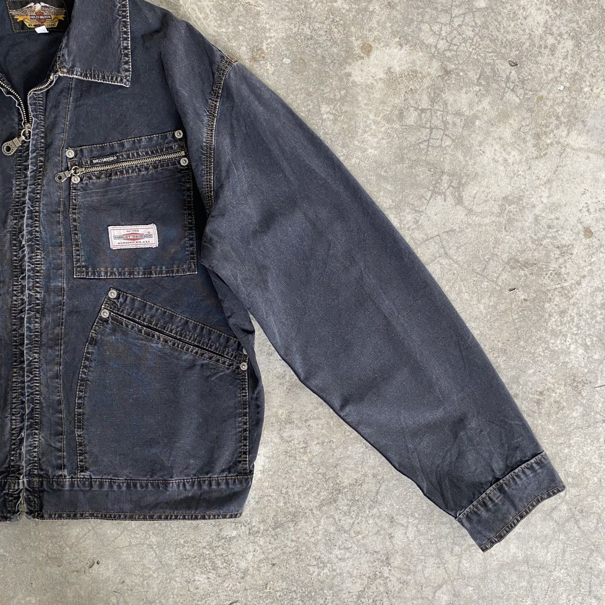 Harley Davidson Vintage 1990’s Harley Davidson Faded Black Boxy Work Jacket Size US M / EU 48-50 / 2 - 6 Thumbnail