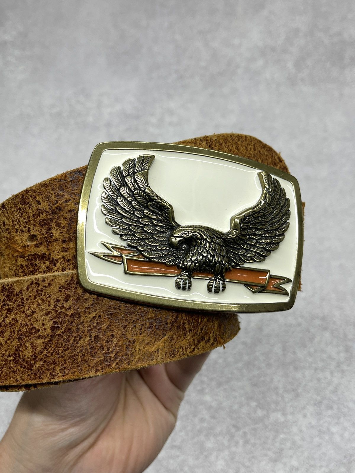 River Island River Island Leather Belt With Buckle Eagle Brown Western Size ONE SIZE - 4 Thumbnail